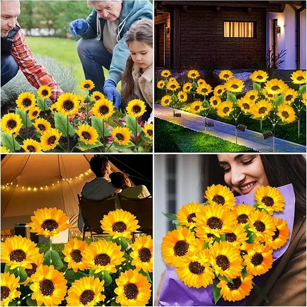3-en-1 tournesol lumières solaire extérieur led cour parc décoration tournesol sol insertion atmosphère lumière pelouse imitation lampadaire pelouse lampe de 2025 ? $15.49 –P3
