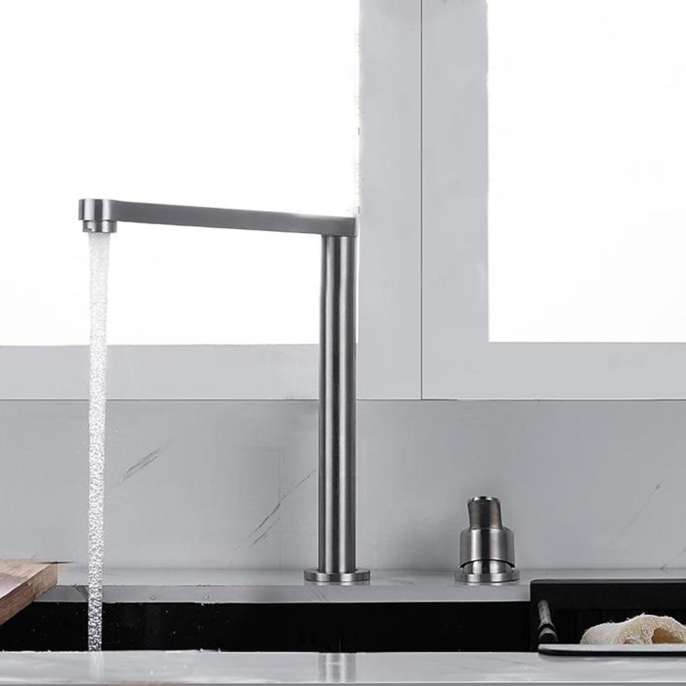 Stainless Steel Kitchen Faucet Sink Mixer Folding Vessel Tap, Single Handle 360 Degree Swivel with G1/2 Cold and Hot Hose 2025 - $80.99 –P1