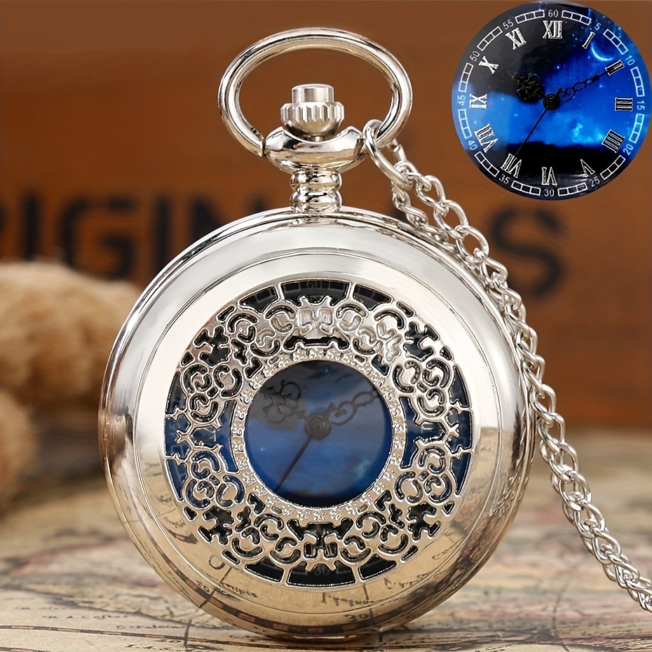 Tähtitaivaan Sininen Kellotaulu Taskukello Roomalaiset Numerot Riipus Pronssi Ontto Kori Kvarts Taskukello Steampunk Vintage Kaulakoru Roikkuu Kellot Souveniri lahjat miehille ja naisille 2026 - $9.99 –P2