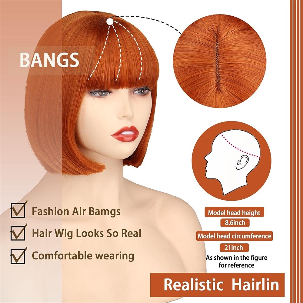 Red Wig Bangs Short Red Bob Wig for Women Auburn Wig Bob with Bangs for Daily Party Cosplay 2025 - KZT 8551.86 –P13