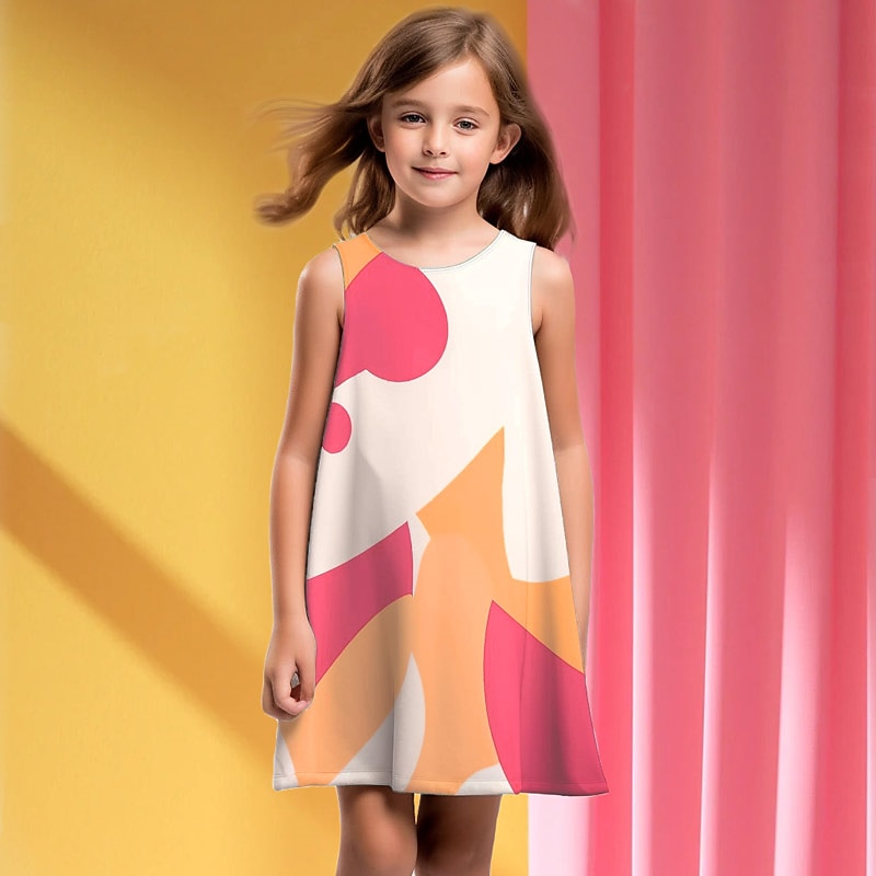 ragazze' 3D Pop art Fantasia geometrica Color Block Vestito Senza maniche Stampa 3D Estate Primavera Da mare Sportivo Giornaliero stile sveglio Informale Dolce Bambino 4-12 anni Abito casual Abito del 2025 a $13.99 –P5