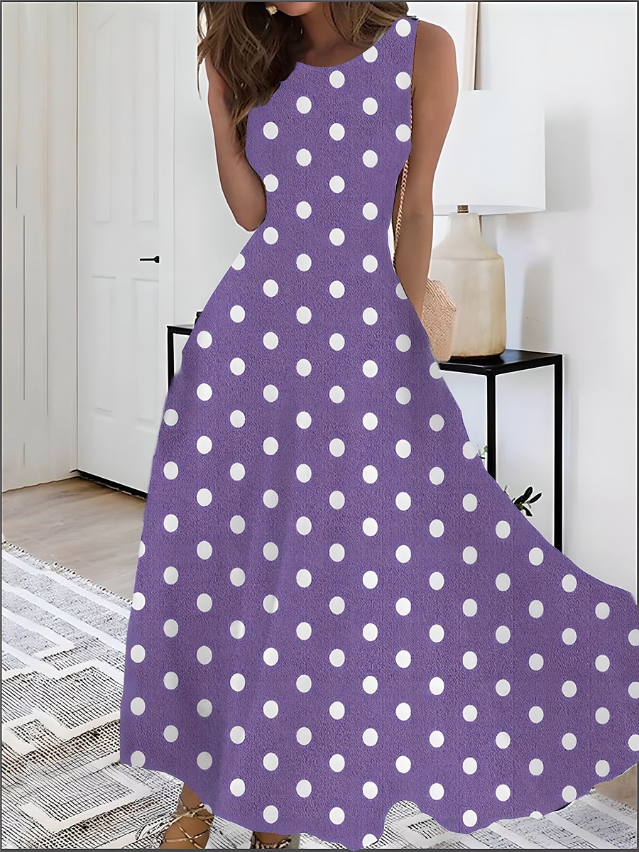 Mujer Estampado Vestido vintage vestido largo vestido largo Elegante A Lunares Cuello Barco Sin Mangas Diario Cita Verano Primavera Azul Piscina Verde Oscuro 2025 - $25.99 –P4