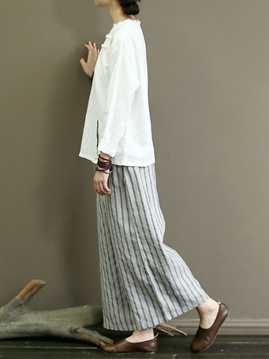 Per donna A zampa Chino Pantaloni Vintage Di tendenza Leggero Lunghezza intera Vita normale A strisce Tasche Vita elastica cascante Traspirabilità Comodo Media elasticità Da mare Informale Giornaliero del 2025 a $22.99 –P4