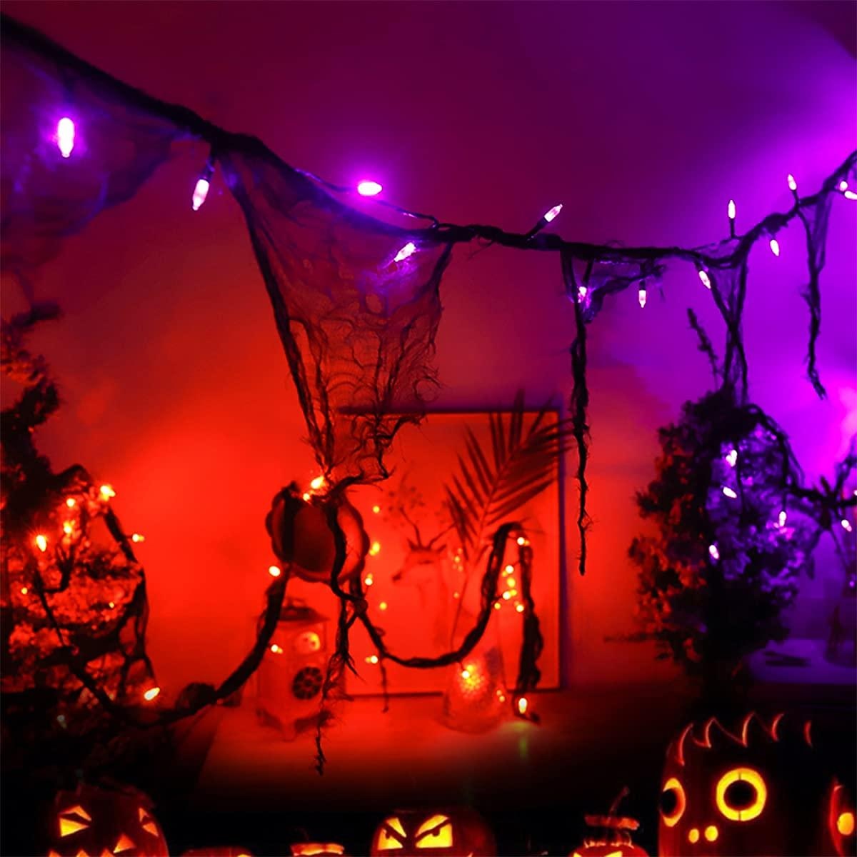 хэллоуин струнные огни в помещении 30 светодиодов оранжевые украшения с черной марлей на батарейках 9,9-футовая жуткая ткань жуткие огни готический декор комнаты для вечеринок 2 режима постоянный / 2025 - $7.99 –P5