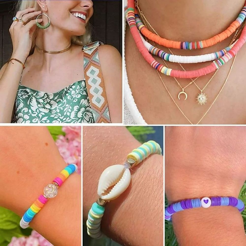 6000 Pcs Clay Beads for Bracelet Making, 24 Colors Flat Round Polymer Clay Beads 6mm Spacer Heishi Beads with Pendant Charms Kit and Elastic Strings for Jewelry Making Kit Bracelets Necklace 2025 - $26.99 –P4