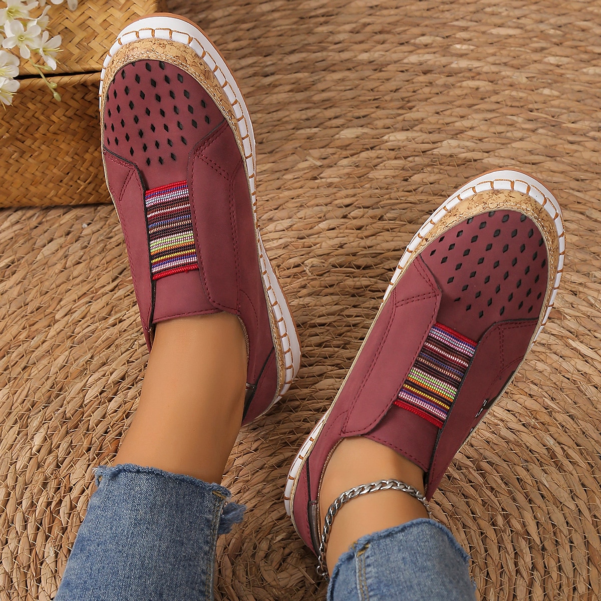 slip-on fritidssneakers för kvinnor med grönt katttryck – loafers som andas med elastisk panel för promenader, resor och vardagskläder 2025 - $42.99 –P9
