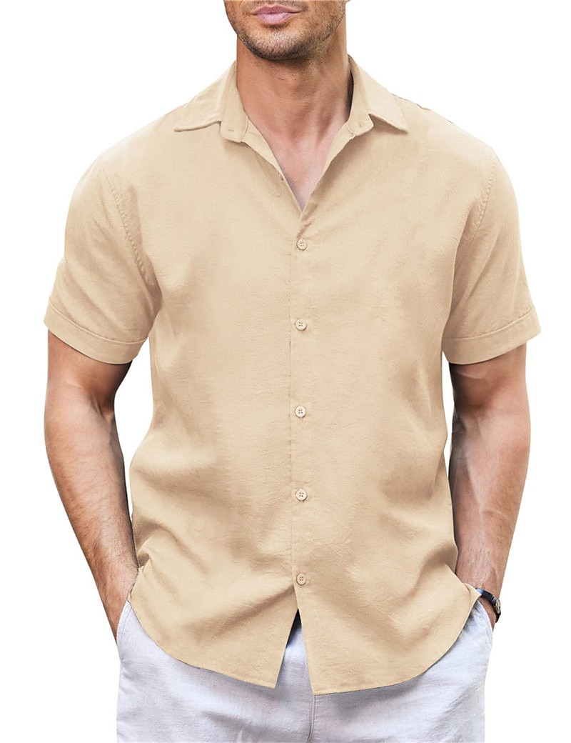 Men's Shirt Linen Shirt Guayabera Shirt Summer Shirt Beach Shirt Button Up Shirt Plain Vacation Casual White Blue Khaki Gray Short Sleeve Lapel Summer Clothing Apparel Patchwork 2025 - $18.49 –P11