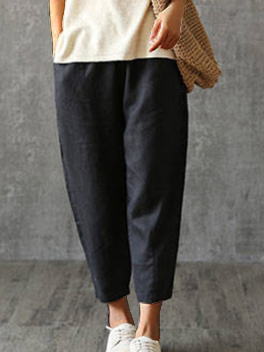Damen Hose aus Baumwollleinen Hosen Hose Baggy-Hosen Mode Streetwear Volle Länge Mittlere Taille Einfach Tasche Elastischer Bund Baggy Atmungsaktivität Weich Außenbereich Mikroelastisch Urlaub 2025 - $16.99 –P13
