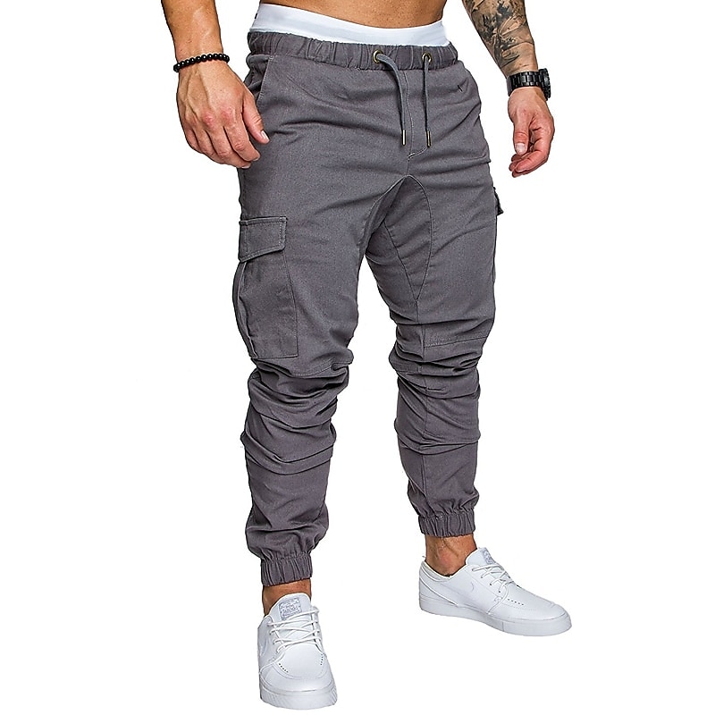 Men's Cargo Pants Cargo Trousers Casual Pants Drawstring Multi Pocket Solid Colored Full Length Daily Basic Casual Slim Black White Mid Waist Micro-elastic 2025 - $20.99 –P9