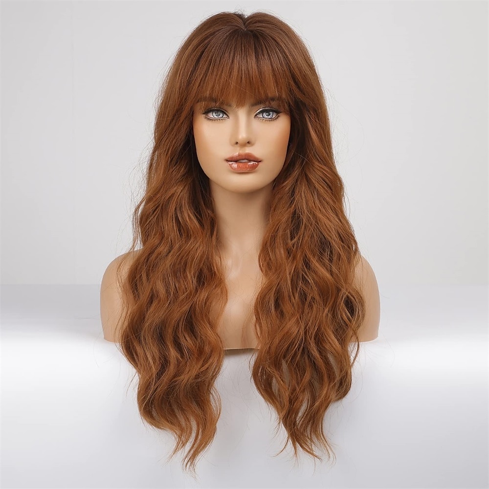 Ombre Auburn Wig with Bangs Long Curly Wig with Bangs orange wig Natural Appearance Heat-Resistant Synthetic Wig Suitable for Fashionable Women 2025 - $29.99 –P2