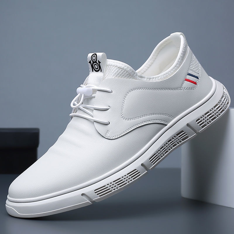 męskie czarne, skórzane, sznurowane, codzienne buty z lekką podeszwą - stylowe i wygodne obuwie na co dzień 2025 - $29.99 –P3