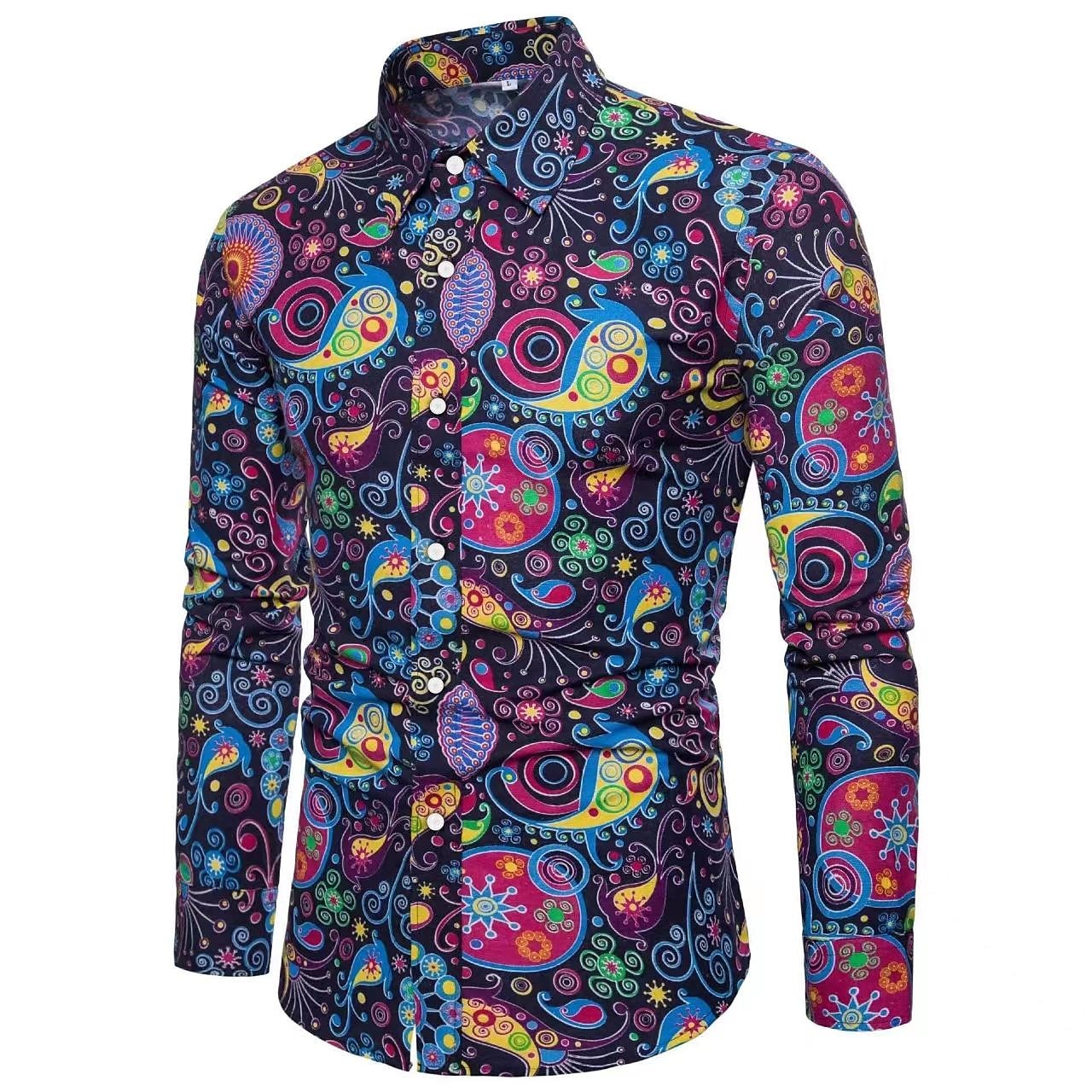 Retrò Vintage Anni '70 Camicia Disco Floreale Paisley Per uomo Casual Quotidiano Parata dell'Orgoglio Mese dell'orgoglio Adulti Top Tutte le stagioni del 2025 a $23.99 –P7