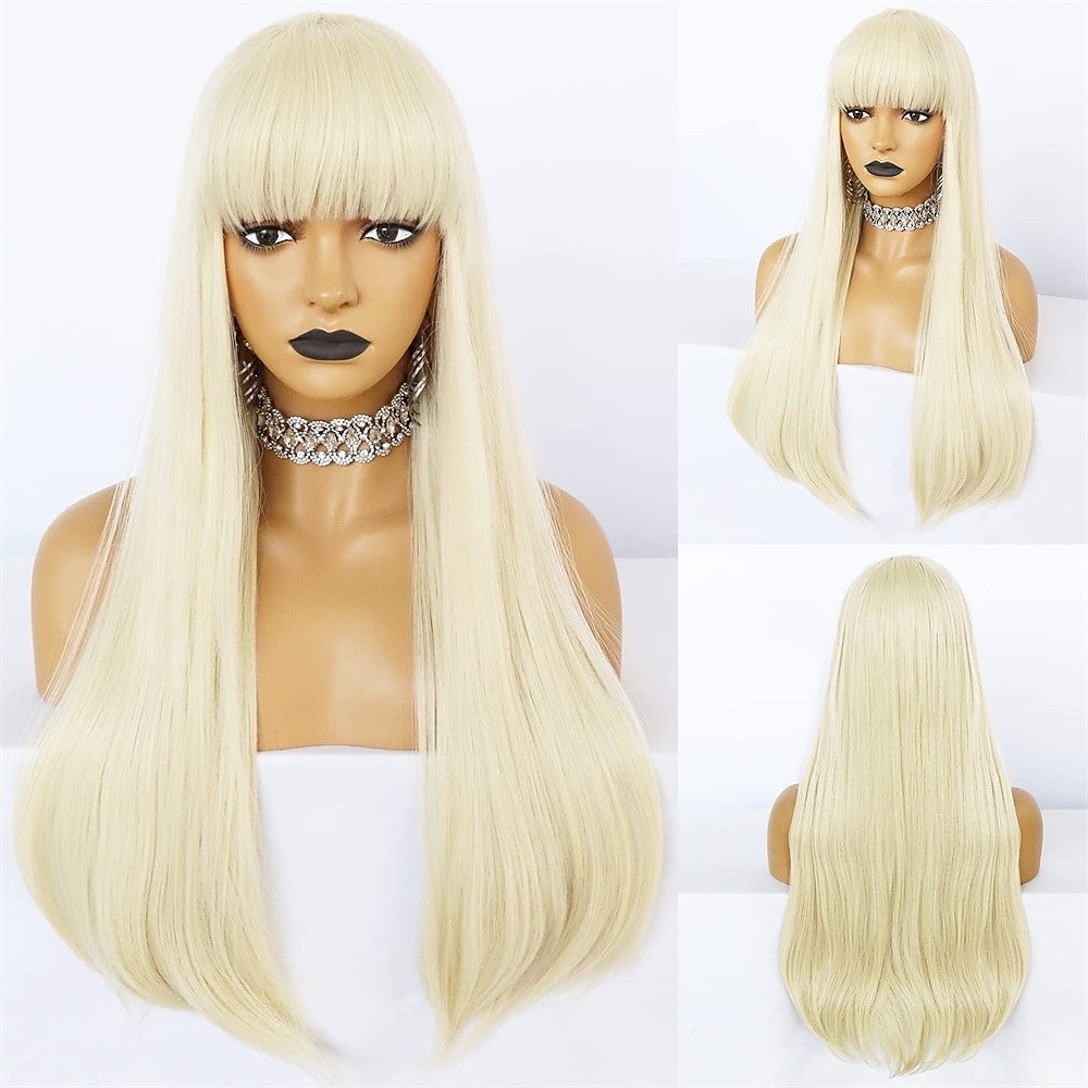 parrucca bionda lunga con frangia parrucca lunga e liscia per donna ragazza cosplay parrucca sostitutiva dei capelli resistente al calore parrucche sintetiche per uso quotidiano festa di carnevale del 2025 a $17.49 –P1