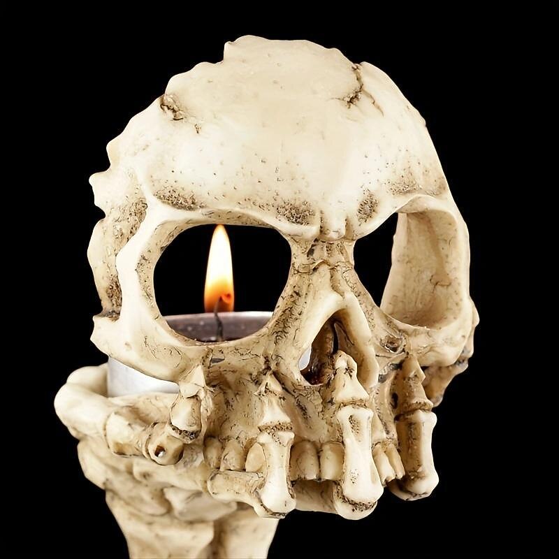 Halloween Skull Candelabra Creative Ghost Head Skull Hand Scented Candle Holder Personality Atmosphere Ornaments, Table Decoration Home Ornaments,goth,Gnome Statue Zombie Gnome Statue ,Fantastic Ornaments Skull ,Skull Head Creative Trick 2025 - $12.99 –P4
