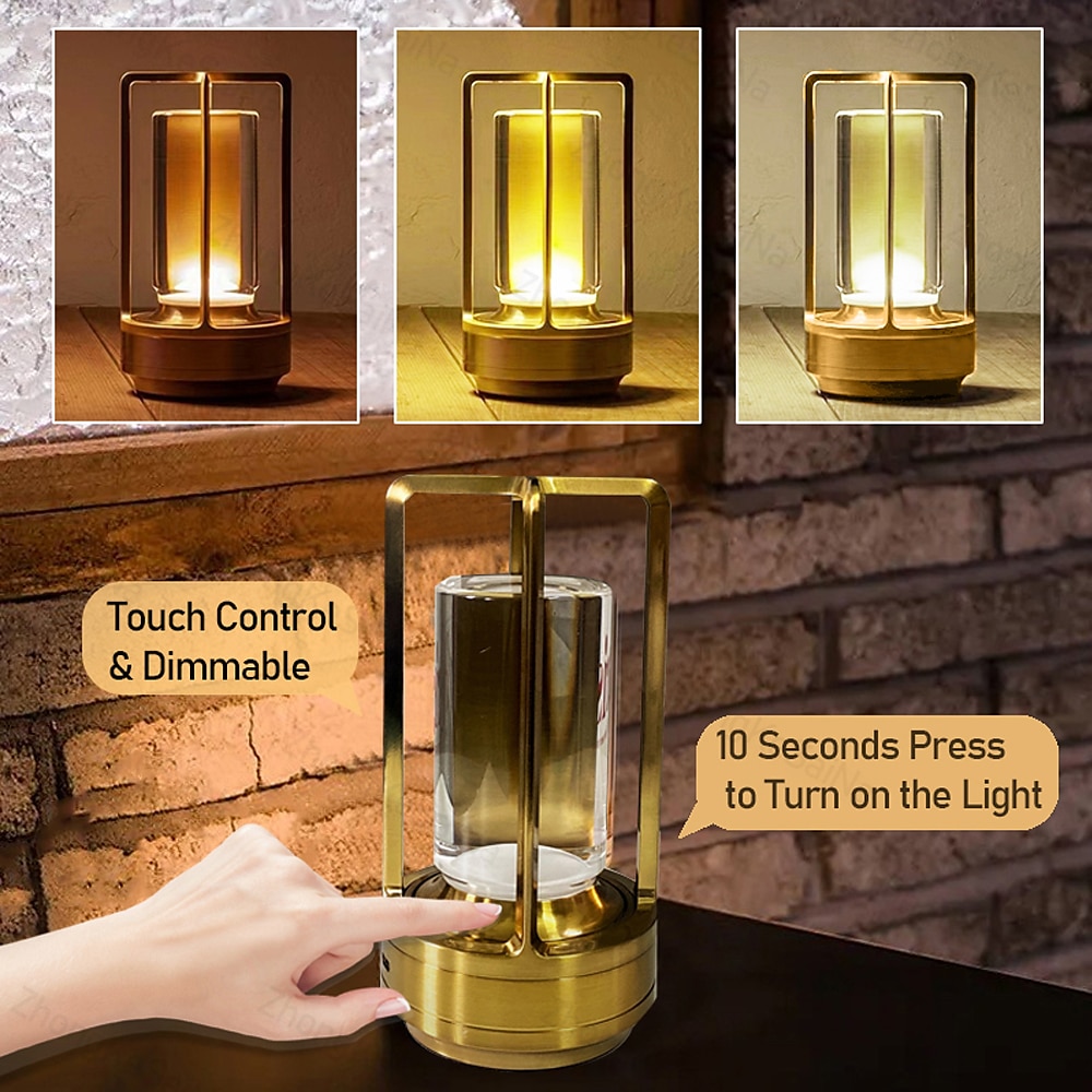led draadloze tafellamp retro bar metalen bureaulampen oplaadbare touch dimmen nachtlampje restaurant slaapkamer home outdoor decor 2025 - $70.99 –P5