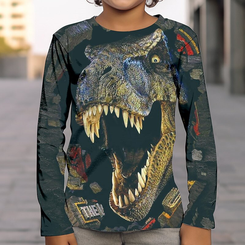 Chico 3D Graphic Animal Dinosaurio Camiseta Manga Larga Impresión 3D Verano Primavera Otoño Deportes Moda Ropa de calle Niños 3-12 años Exterior Casual Diario Ajuste regular 2025 - $13.99 –P3