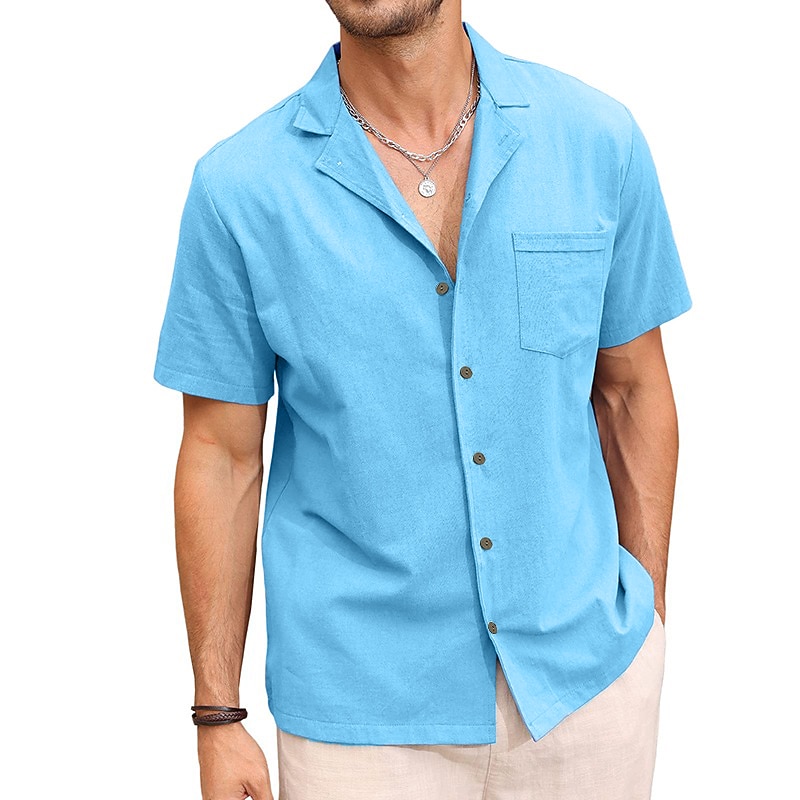 Bărbați cămașă de in Cămașă de vară Cămașă de plajă Camașă cu nasturi Simplu Vacanță Hawaiian Negru Alb Roz Îmbujorat Albastru piscină Manșon scurt Rever Primavara vara Îmbrăcăminte De Bază 2025 - $20.99 –P16