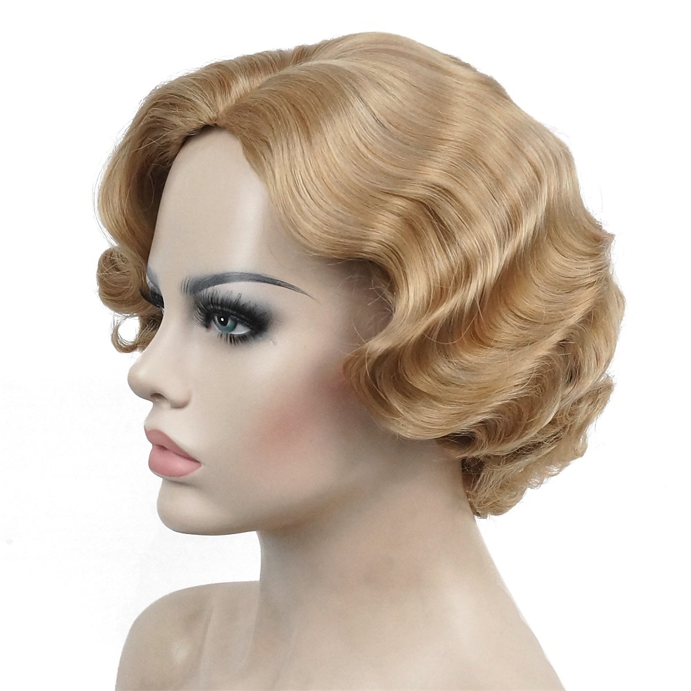 Parrucca Vintage Festa Cosplay Leggera Butterscotch Capelli Corti Ondulati Flapper Accessorio Parrucca Halloween del 2025 a $19.49 –P17