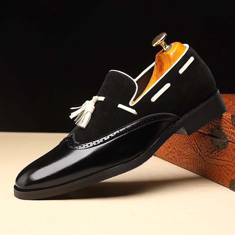 lutning för män tofs loafers i konstläder – eleganta slip-on klänningskor med mocka ovandel för bröllop och formella evenemang 2025 - $46.99 –P4