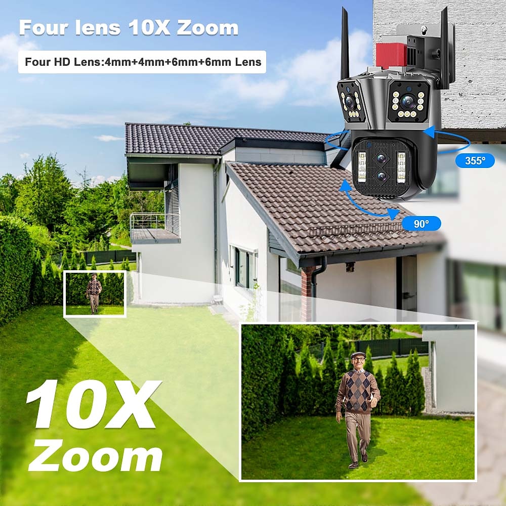 16MP 8K WiFi IP Camera 10X Zoom 4K Outdoor Security Camera Surveillance AI Track Four Lens Three Screen Mini Street Camera 360° 2025 - $182.99 –P3