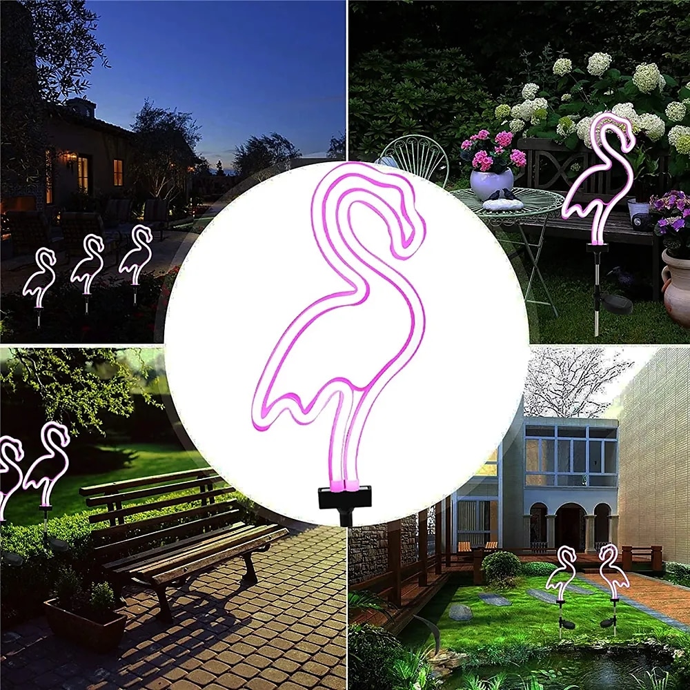 Lâmpada de gramado de flamingo neon led solar à prova d'água, luz de estaca de jardim elegante para decoração de caminho externo, pátio e quintal de 2025 por $25.99 –P8