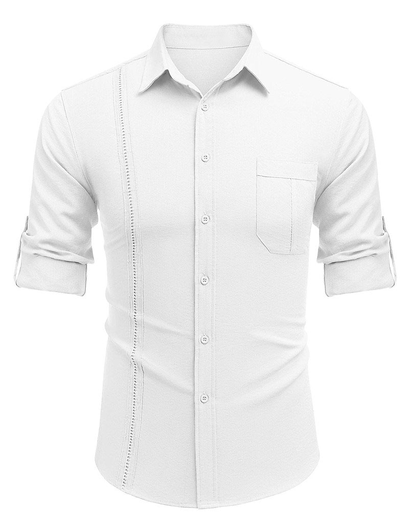 Men's Shirt Guayabera Shirt Linen Shirt Button Up Shirt Summer Shirt Beach Shirt Black White Navy Blue Long Sleeve Plain Turndown Spring & Summer Casual Daily Clothing Apparel Patchwork 2026 - $25.99 –P4