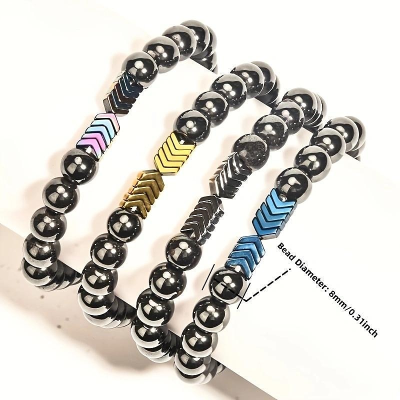 Pulsera magnética de hematita de 8 mm, pulsera de pérdida de peso para hombre, pulsera magnética de piedra natural, joyería de terapia para el cuidado de la salud de la mujer adelgazante, pequeño 2025 - $4.99 –P4
