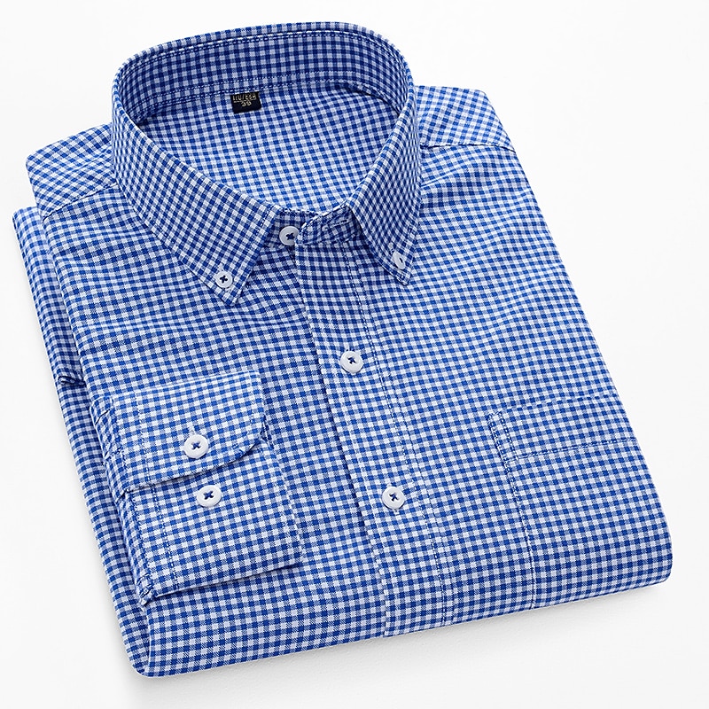 Herr Skjorta Button Down skjorta Icke-järnskjorta Oxford skjorta Pläd / Randig / Chevron Bröllop Kontor & Karriär Svart Rubinrött Blå Långärmad Tröjkrage Alla årstider Kläder Mönster 2025 - $31.99 –P1