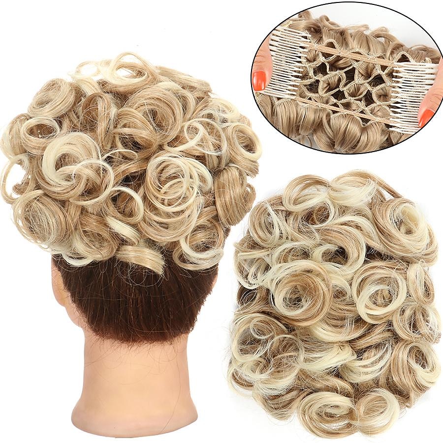 Gorgeous Curly Hair Bun Updo - Synthetic Elastic Band Comb Clips Hair Extension for Women 2025 - $15.99 –P2
