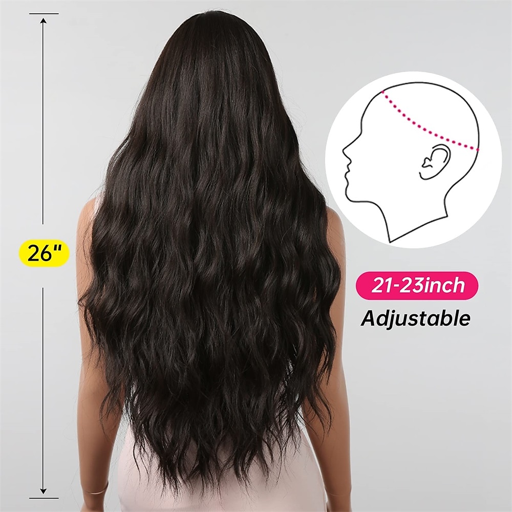 chocoladebruine pruiken voor vrouwen cosplay lang krullend pruik met pony natuurlijk golvend partij synthetisch haar 2025 - $32.99 –P9