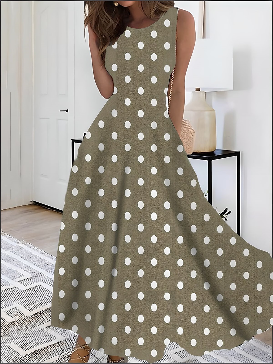 Mujer Estampado Vestido vintage vestido largo vestido largo Elegante A Lunares Cuello Barco Sin Mangas Diario Cita Verano Primavera Azul Piscina Verde Oscuro 2025 - $25.99 –P2