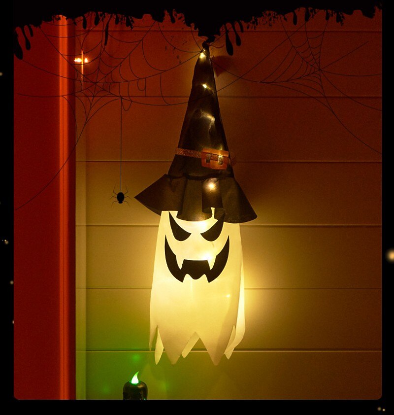 halloween osvětlený duch led blikající ďábel festivalová dekorace zářící čaroděj duch klobouk světelná dekorace závěsná lucerna halloweenská dekorace světlo party bar atmosféra malý světelný řetězec dýně 2025 - $6.49 –P15