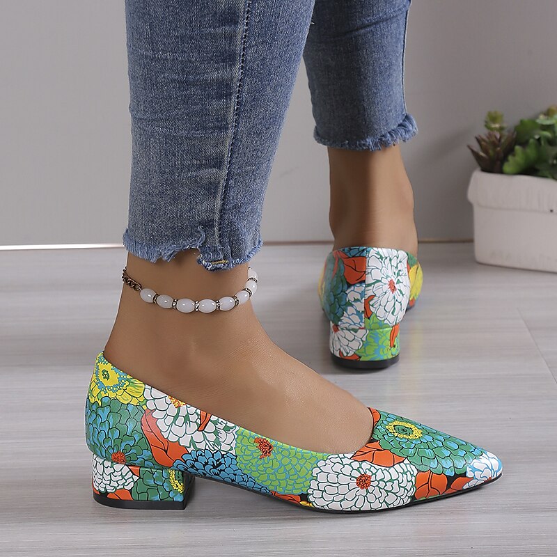 Women's Heels Pumps Pink Shoes Dress Shoes Comfort Shoes Party Work Daily Floral Color Block Summer Chunky Heel Pointed Toe Fashion Casual Minimalism Faux Leather Loafer Red Green 2023 - AED 125.99 –P9