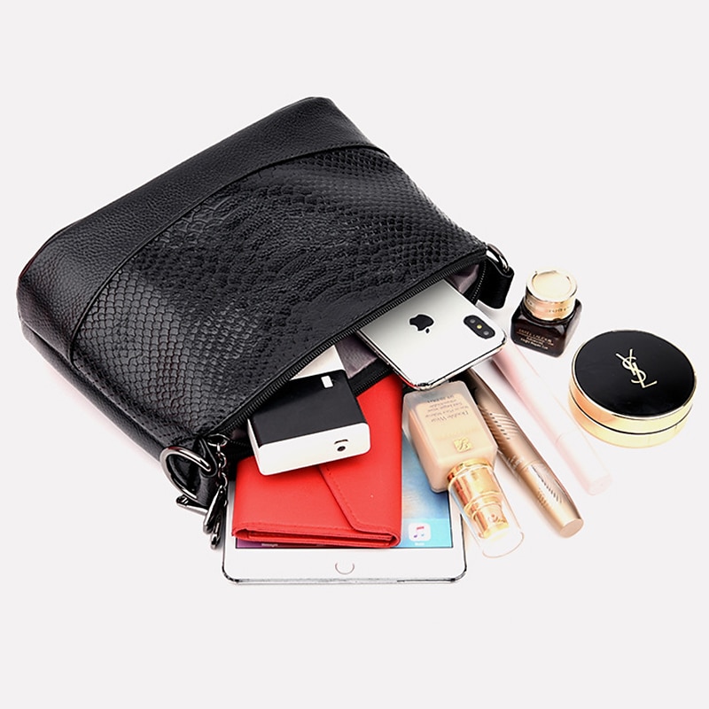 Mulheres Bolsa crossbody Bolsa de ombro Bolsa Hobo Couro PU Compras Diário Ziper Grande Capacidade Prova-de-Água Durável Côr Sólida Cobra Vermelho Vinho rei da terra Preto de 2025 por $26.99 -P7