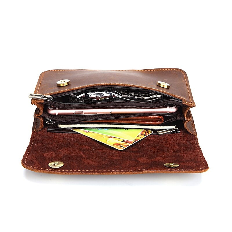 Men's Fanny Waist Bag Crazy Horse Genuine Leather Waist Packs Belt Loop Hip Hook Bum Bag Handmade Travel Small Phone Waist Pouch 2025 - $39.99 –P6