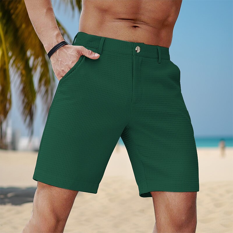 Bărbați Pantaloni scurți Waffle Pantaloni scurți de vară Pantaloni scurți de lucru Buzunar Picior drept Simplu Confort Respirabil Scurt Casual Zilnic Concediu Sport Modă Alb Maro 2025 - $22.99 -P8
