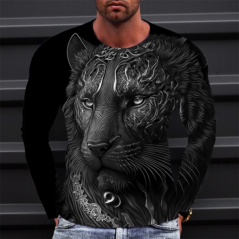 Men's Graphic Animal T shirt Long Sleeve T shirt 3D Print Crew Neck Shirt Vintage Fashion Designer Outdoor Daily Sports Black Wine Blue Spring & Fall Clothing Apparel S M L XL 2XL 3XL 2025 - $19.99 –P5