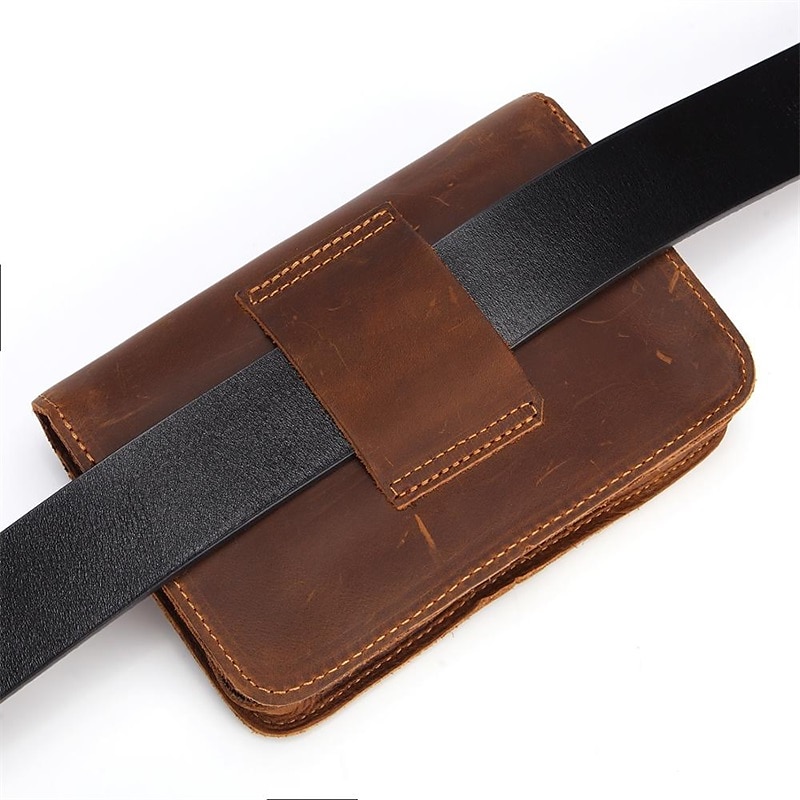 Men's Fanny Waist Bag Crazy Horse Genuine Leather Waist Packs Belt Loop Hip Hook Bum Bag Handmade Travel Small Phone Waist Pouch 2025 - $39.99 –P7