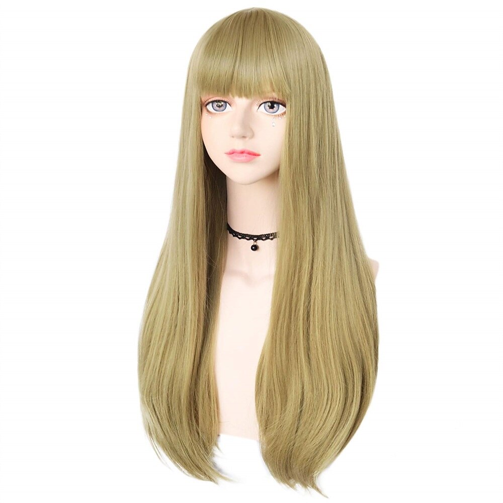 parrucca bionda lunga con frangia parrucca lunga e liscia per donna ragazza cosplay parrucca sostitutiva dei capelli resistente al calore parrucche sintetiche per uso quotidiano festa di carnevale del 2025 a $17.49 –P8