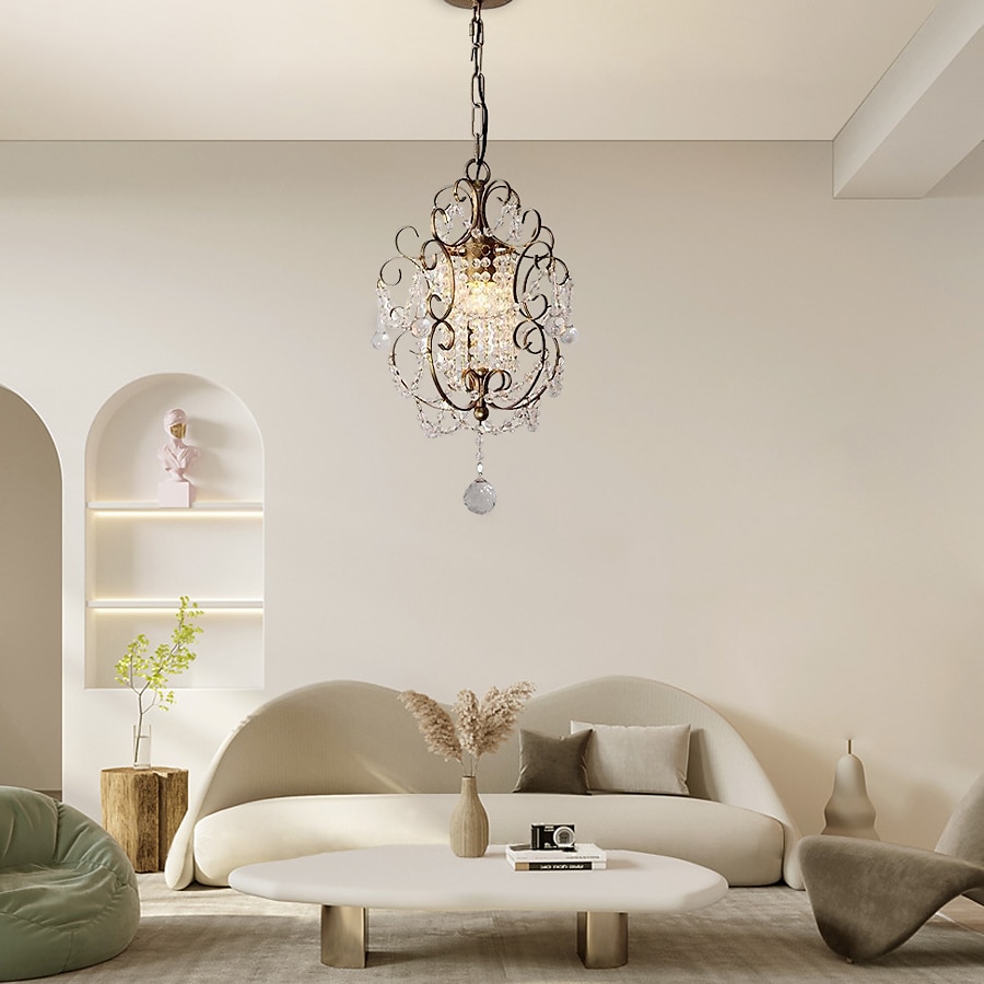 led lysekroner, pendellys loft rustikk enkelthode jern led krystall lysekrone metall soverom auditorium hengende lampe takbeslag lys belysning rustikk elegant gårdshus komp 110-240v 2025 - $257.89 –P13