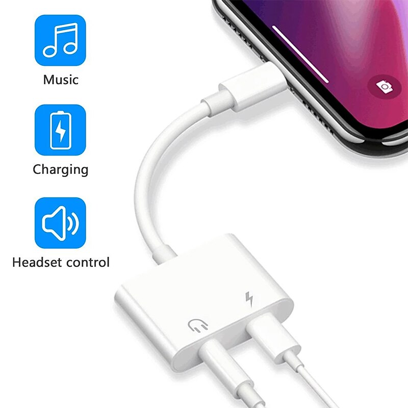 adapter & splitter voor iphone hoofdtelefoon 2 in 1 dual interface voor iphone oplader kabel aux audio adapter converter voor iphone 13/12/11/x/xs/xr/8/7 ipad ondersteuning bellen opladen 2025 - $10.99 –P1