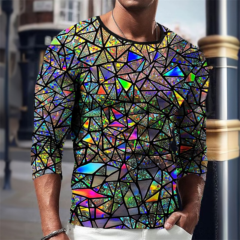 Herre Grafisk Geometrisk T skjorte Langermet T skjorte 3D-utskrift Crew-hals Skjorte Årgang Mote Designer utendørs Daglig Sport Kongeblå Blå Grønn Vår & Vinter Klær S M L XL 2XL 3XL 2025 - $16.99 –P1