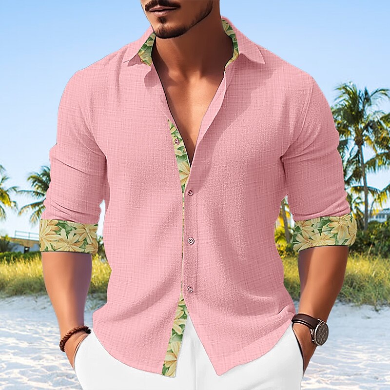 Per uomo Camicia camicia di lino Camicia in lino e cotone Camicia estiva Maglietta informale Camicia da spiaggia Color Block Informale Giornaliero Nero Bianco Giallo Rosa Manica lunga Collo del 2025 a $23.99 –P3