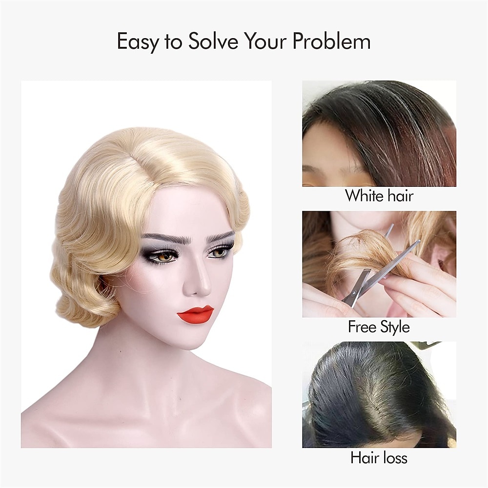 Vaalean 1920-luvun peruukki naisille lyhyt sormiaallokkipuoliperuukki synteettinen täyte vintage peruukit naisille lady cosplay-puku juhlapuku 20-luvun flapper-peruukki Halloween-peruukit 2026 - $17.49 –P3