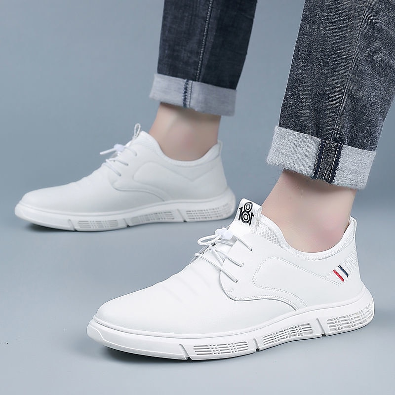 męskie czarne, skórzane, sznurowane, codzienne buty z lekką podeszwą - stylowe i wygodne obuwie na co dzień 2025 - $29.99 –P1