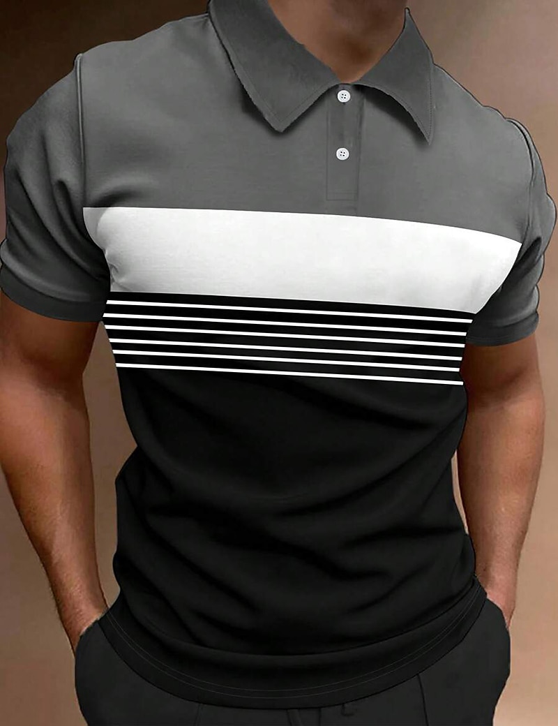 Men's Button Up Polos Polo Shirt Casual Sports Lapel Short Sleeve Fashion Basic Color Block Button Summer Regular Fit Fire Red Black White Army Green Dark Navy Dark Gray Button Up Polos 2025 - $16.49 –P7