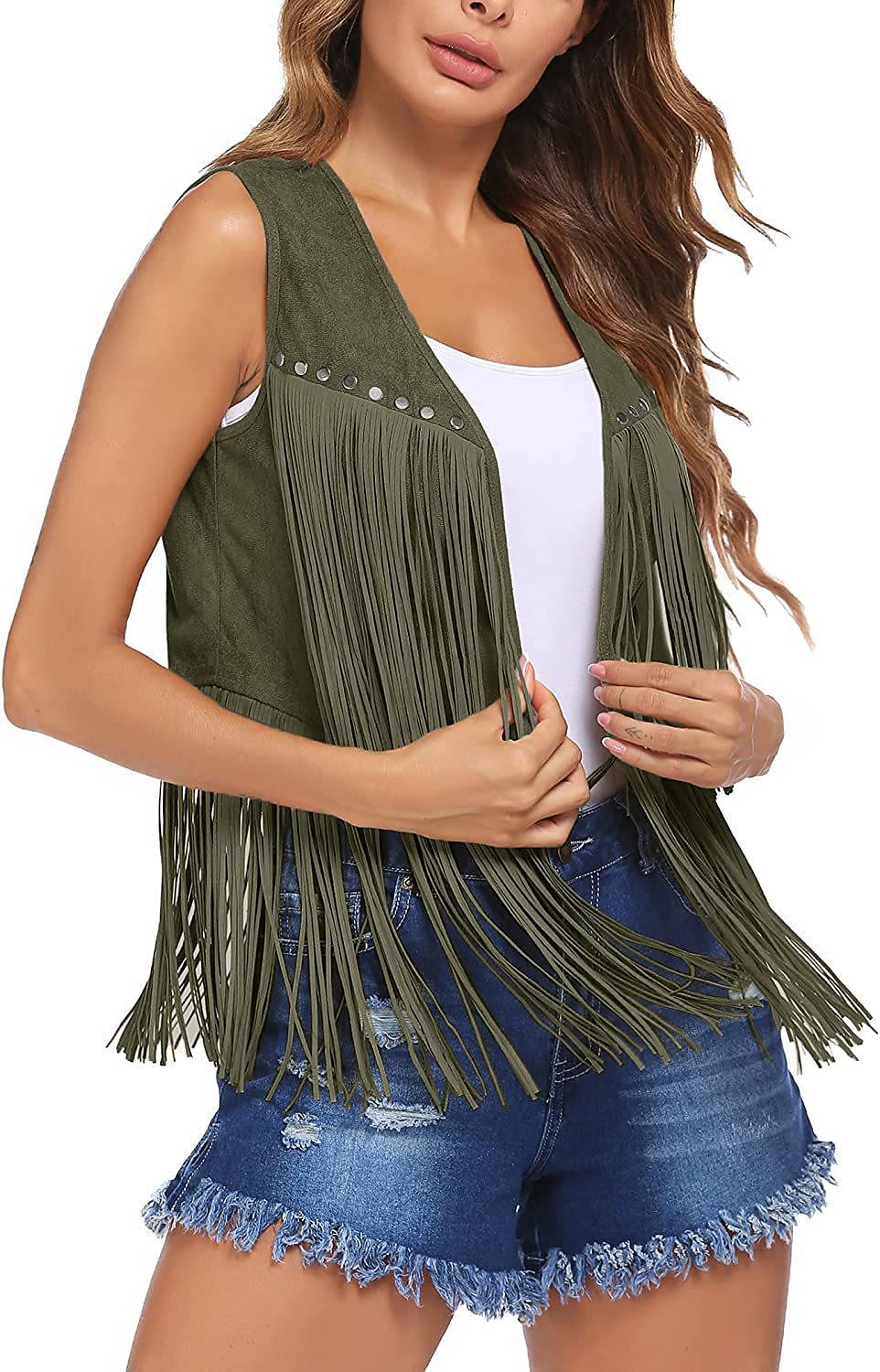 Hippie Retro Vintage Tassel 1960s Hippie 1970s Disco Suede Vest 70s Fancy Dress Women 70s Outfits Women's Tassel Fringe Costume Vintage Cosplay Carnival Masquerade Holiday Sleeveless Vest Carnival 2025 - $27.99 –P6