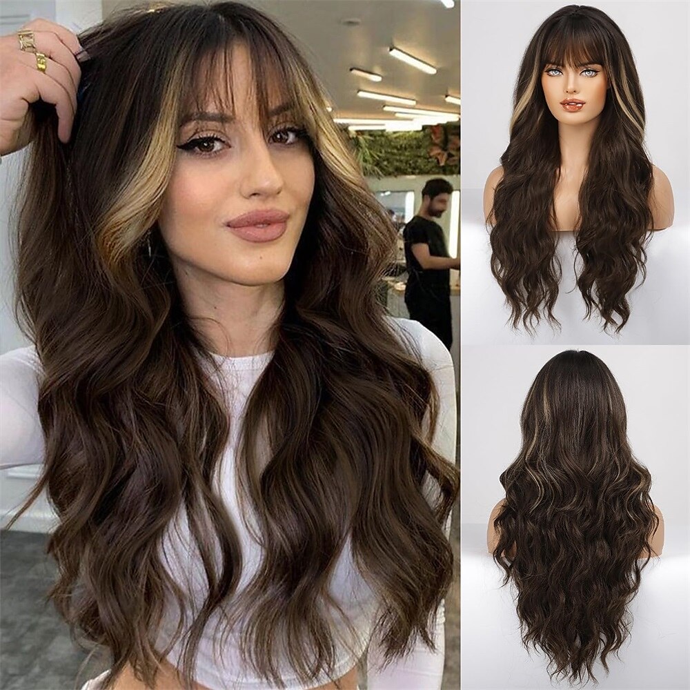 Ombre Auburn Wig with Bangs Long Curly Wig with Bangs orange wig Natural Appearance Heat-Resistant Synthetic Wig Suitable for Fashionable Women 2025 - $29.99 –P8
