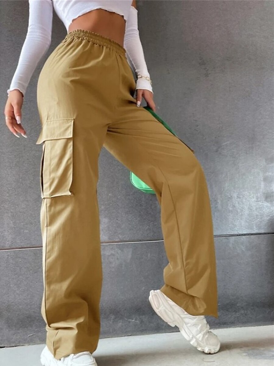 Women‘s Cargo Khaki Pants Trousers Full Length Cotton Pocket Micro-elastic High Waist Fashion Streetwear Street Daily Wear rice white Sapphire S M Summer Spring 2023 - US $19.99 –P9