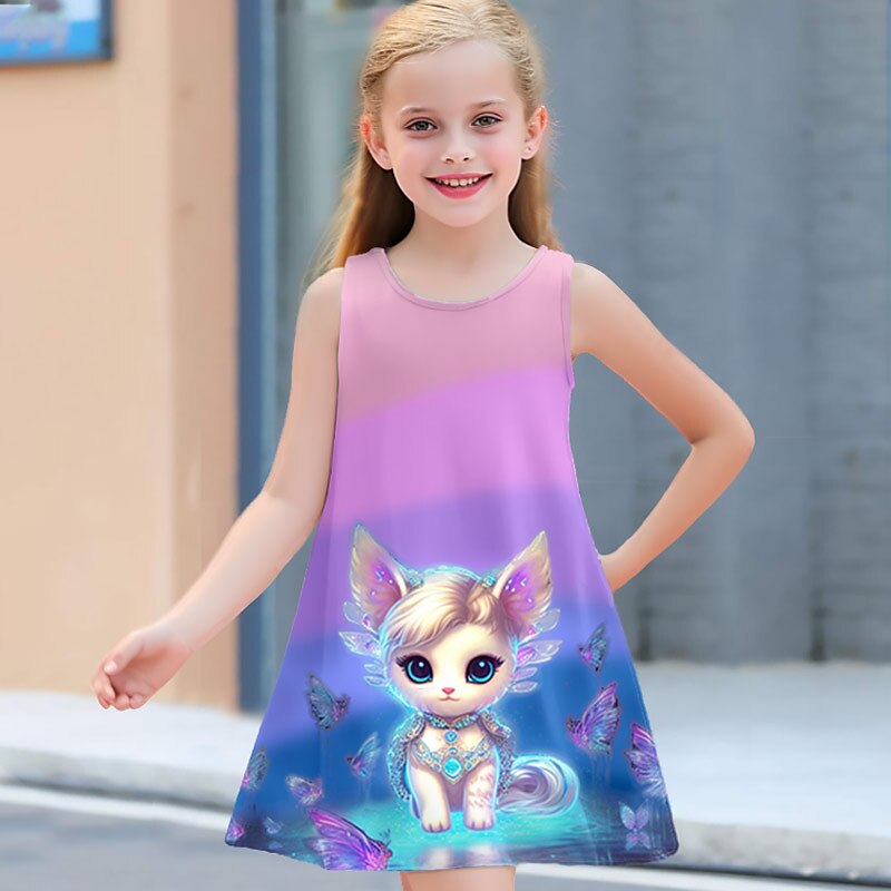 ragazze' 3D Pop art Gatto Farfalla Vestito Senza maniche Stampa 3D Estate Primavera Sportivo Giornaliero Per eventi stile sveglio Informale Dolce Bambino 3-12 anni Abito casual Abito linea A Abito del 2025 a $13.99 –P11